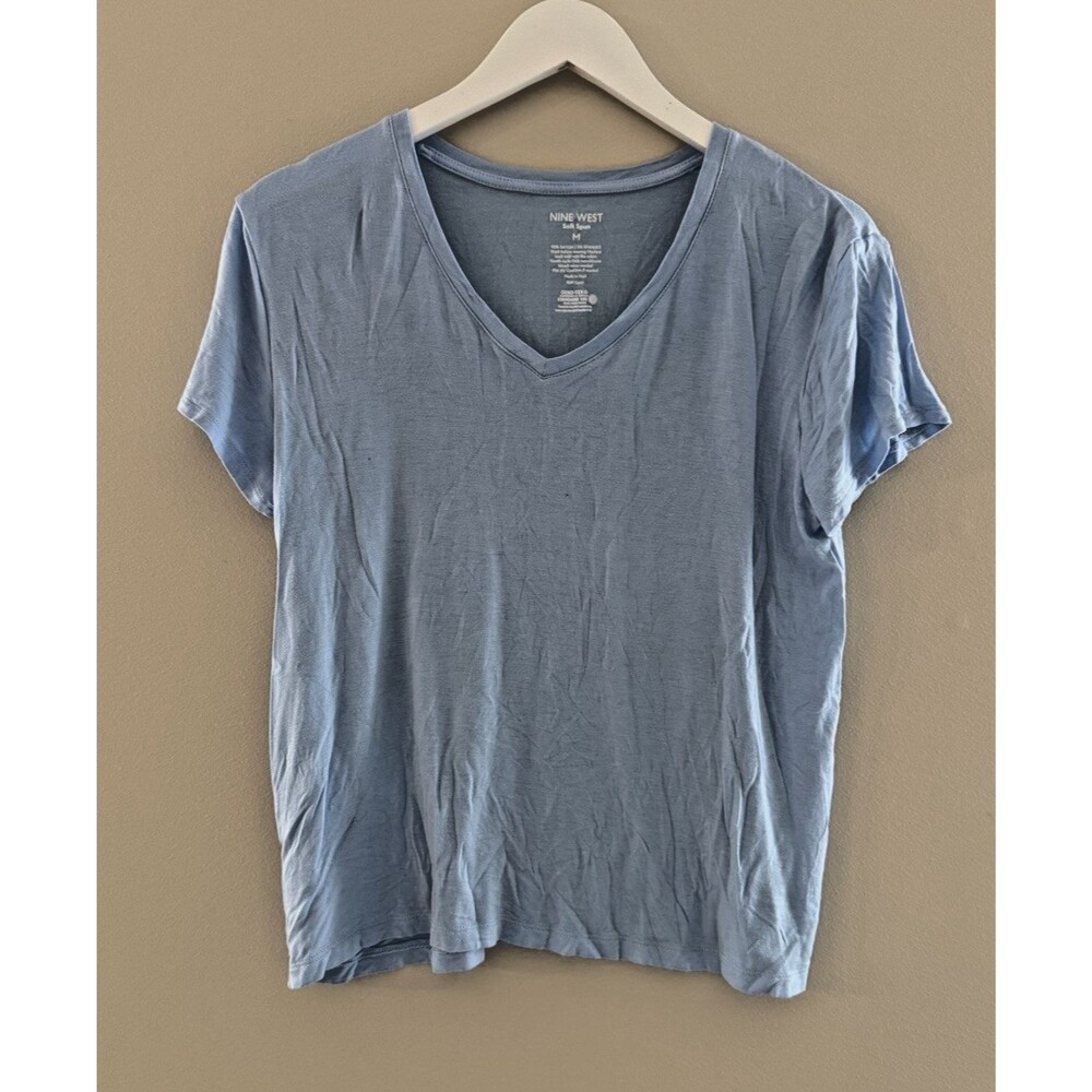 Nine West Soft Spun Blue Short Sleeve T-Shirt - Medium
